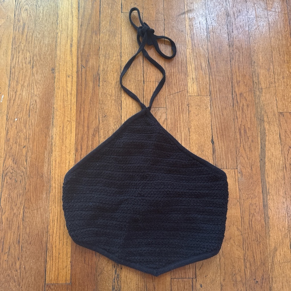 Garage Black Knit Halter Tie Back V Bottom Size Small